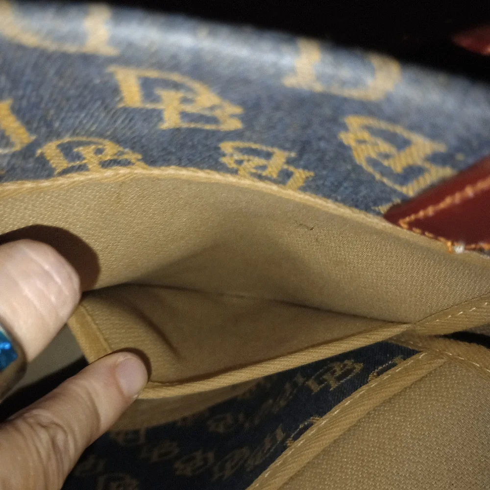 Dooney & Bourke Denim Logo Tote with Brown Leather Trim